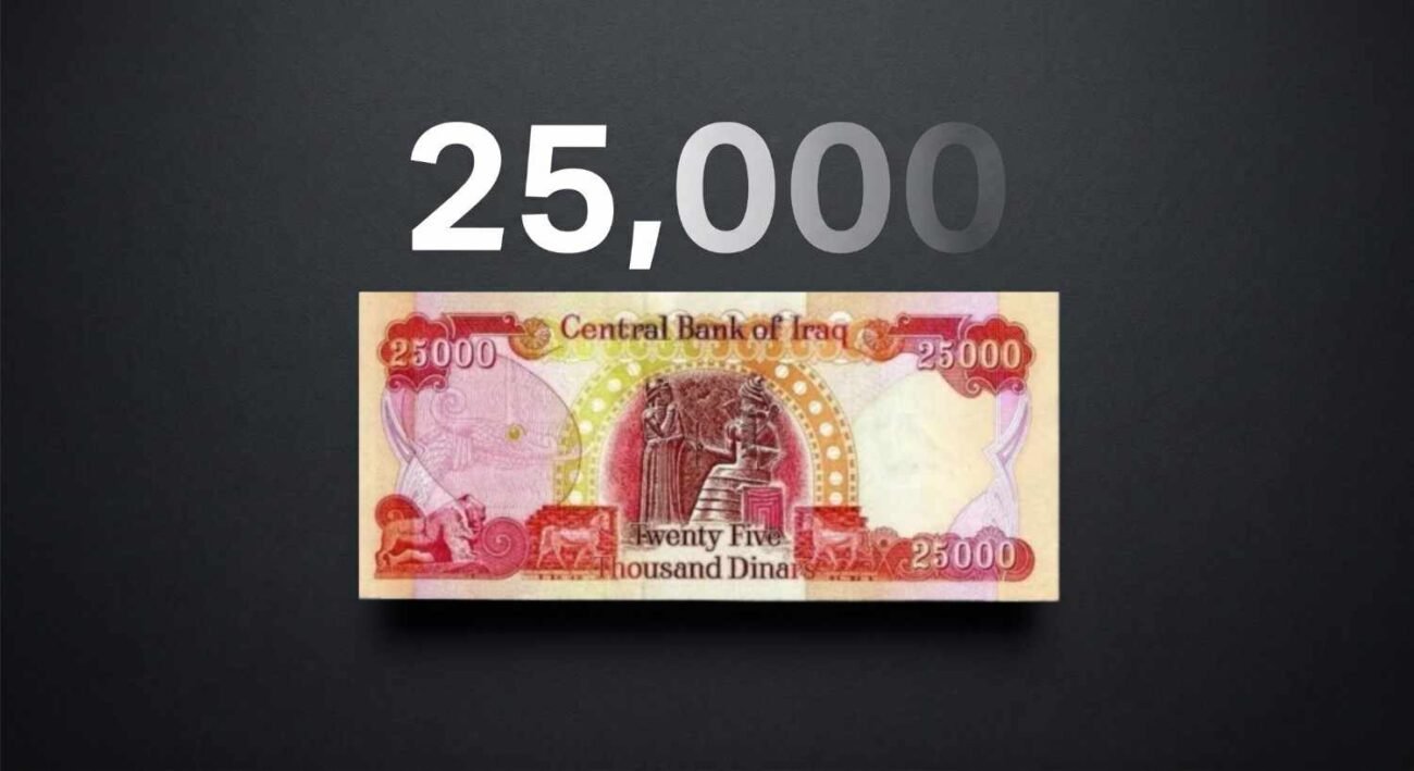 25,000 Iraqi dinar note with fading zeros representing Iraq's zero removal plan